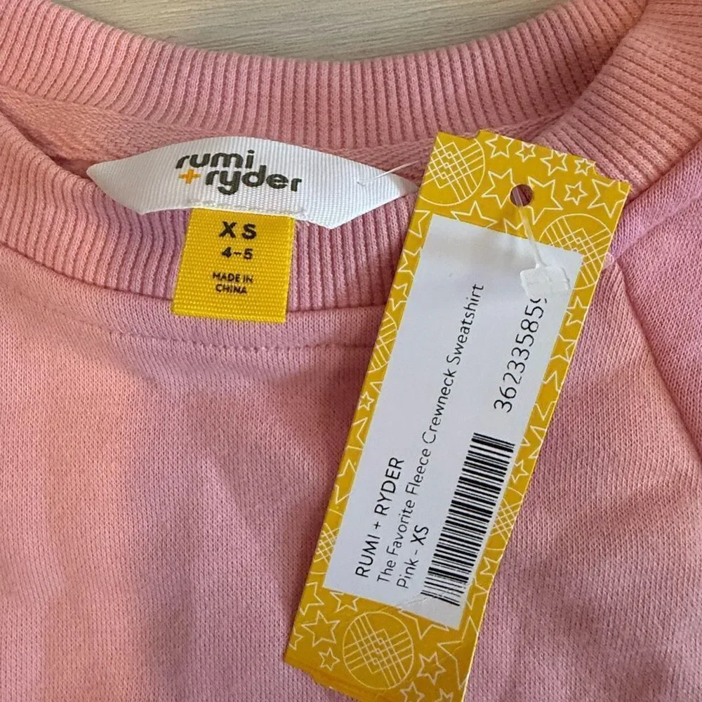 rumi + ryder The Favorite Fleece Crewneck Sweatshirt Pink SZ 4/5 NWT STITCH FIX